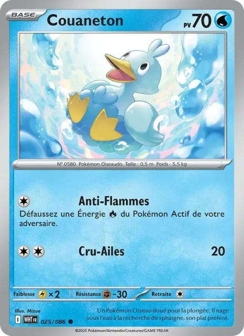 Carte Pokémon Couaneton 025/086, extension Flamme Blanche