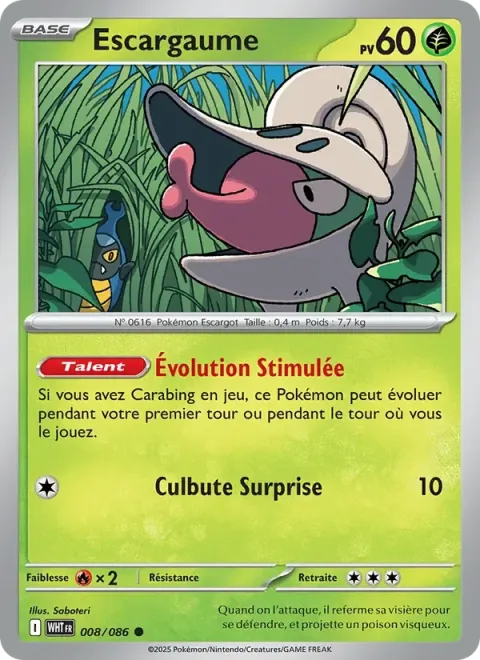 Carte Pokémon Escargaume 008/086, extension Flamme Blanche