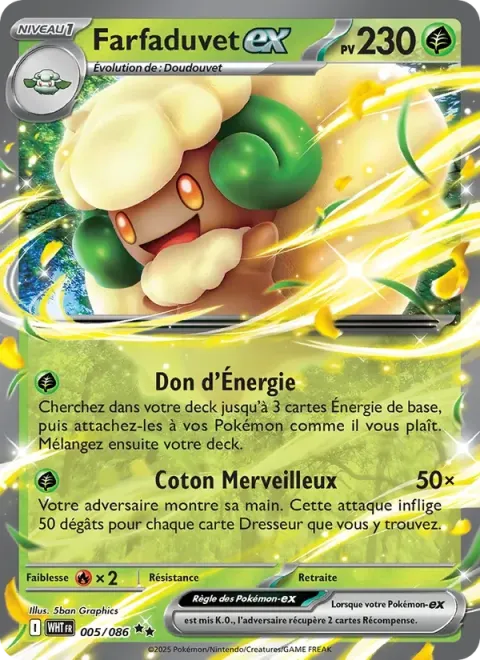 Carte Pokémon Farfaduvet-ex 005/086, extension Flamme Blanche