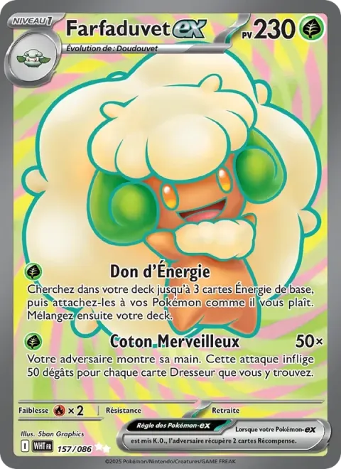 Carte Pokémon Farfaduvet-ex 157/086, extension Flamme Blanche