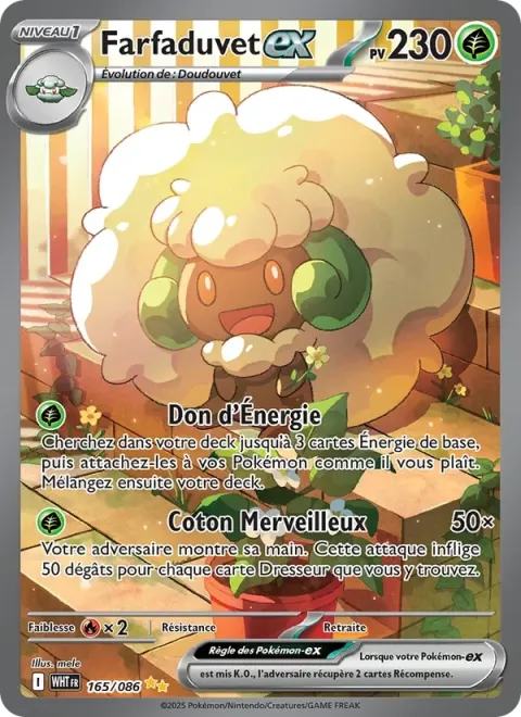 Carte Pokémon Farfaduvet-ex 165/086, extension Flamme Blanche