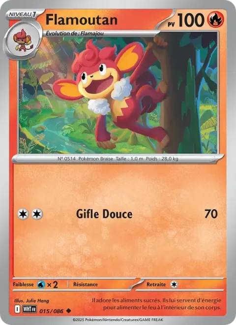Carte Pokémon Flamoutan 015/086, extension Flamme Blanche