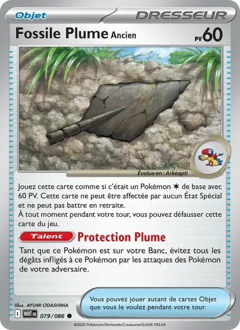 Carte Pokémon Fossile Plume Ancien 079/086, extension Flamme Blanche