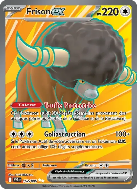 Carte Pokémon Frison-ex 162/086, extension Flamme Blanche