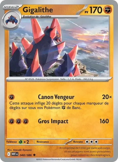 Carte Pokémon Gigalithe 048/086, extension Flamme Blanche