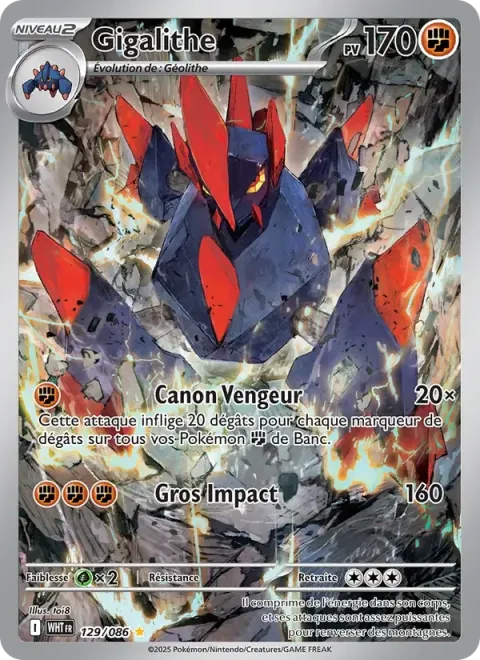Carte Pokémon Gigalithe 129/086, extension Flamme Blanche