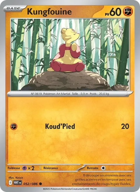 Carte Pokémon Kungfouine 052/086, extension Flamme Blanche