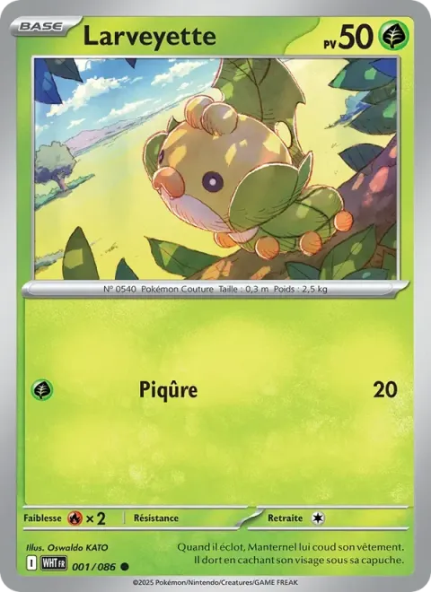 Carte Pokémon Larveyette 001/086, extension Flamme Blanche