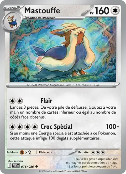 Carte Pokémon Mastouffe 076/086, extension Flamme Blanche