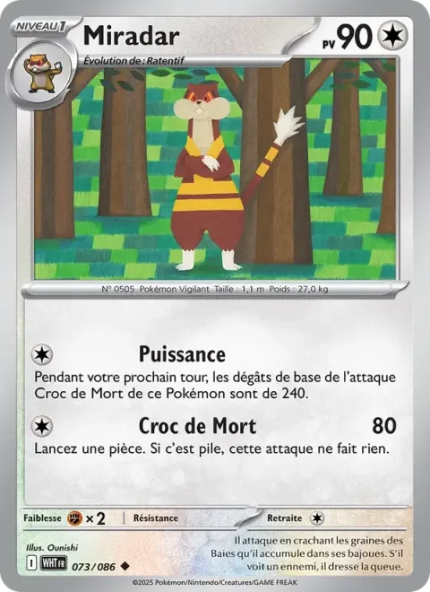 Carte Pokémon Miradar 073/086, extension Flamme Blanche
