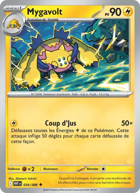 Carte Pokémon Mygavolt 034/086, extension Flamme Blanche