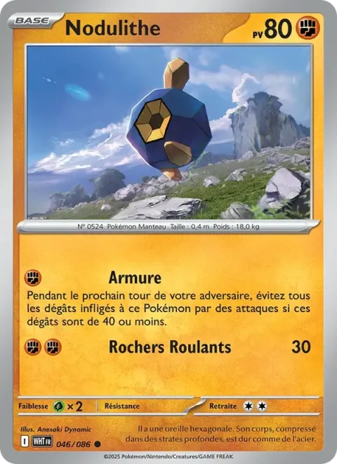 Carte Pokémon Nodulithe 046/086, extension Flamme Blanche