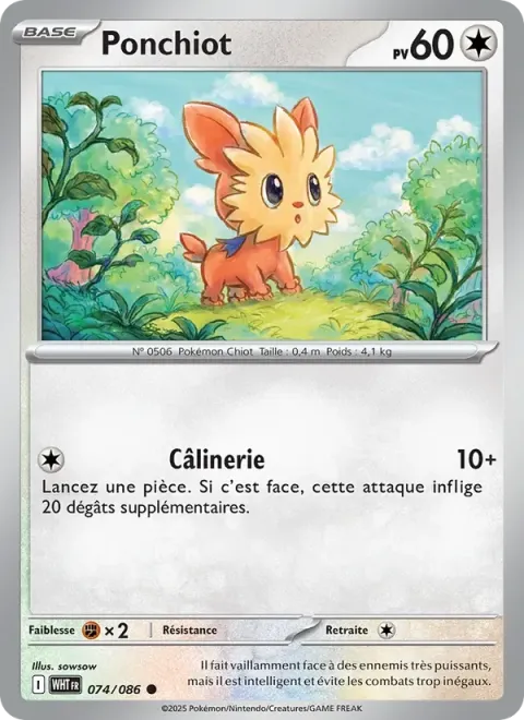 Carte Pokémon Ponchiot 074/086, extension Flamme Blanche