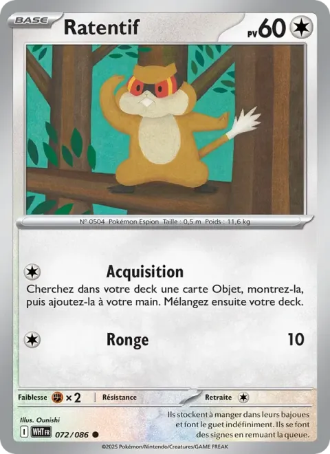 Carte Pokémon Ratentif 072/086, extension Flamme Blanche