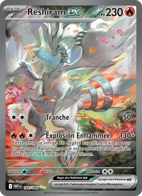 Carte Pokémon Reshiram-ex 166/086, extension Flamme Blanche