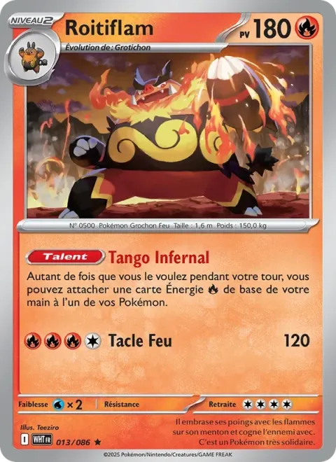 Carte Pokémon Roitiflam 013/086, extension Flamme Blanche