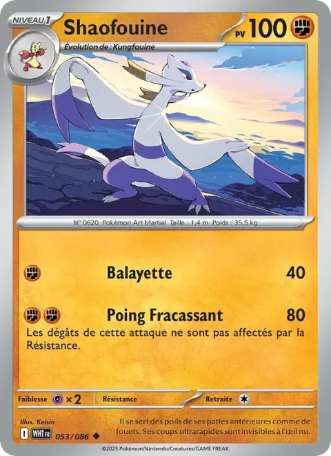 Carte Pokémon Shaofouine 053/086, extension Flamme Blanche