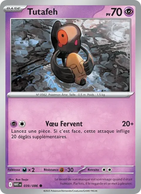 Carte Pokémon Tutafeh 039/086, extension Flamme Blanche