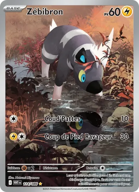 Carte Pokémon Zébibron 114/086, extension Flamme Blanche