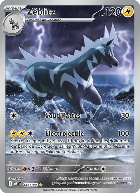 Carte Pokémon Zéblitz 115/086, extension Flamme Blanche