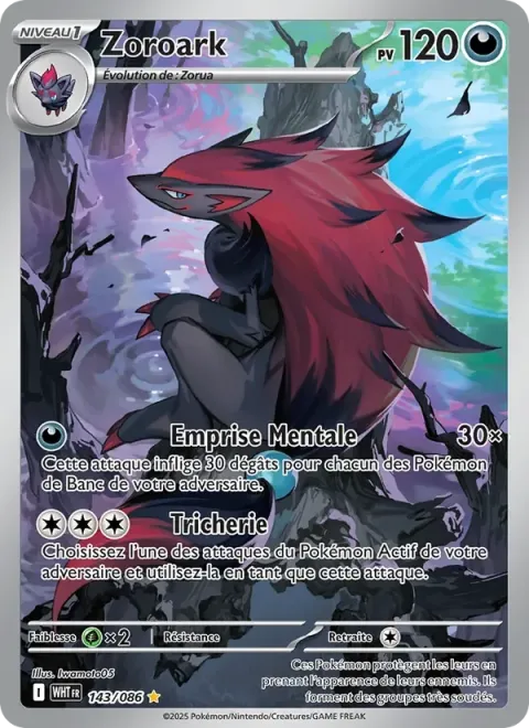 Carte Pokémon Zoroark 143/086, extension Flamme Blanche