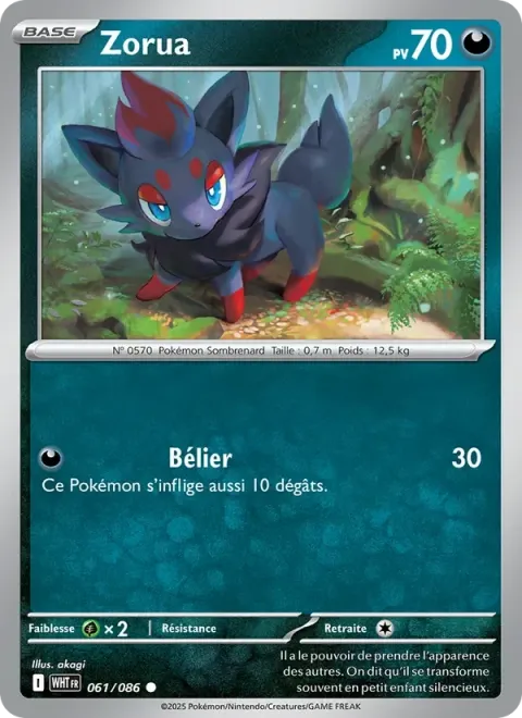 Carte Pokémon Zorua 061/086, extension Flamme Blanche