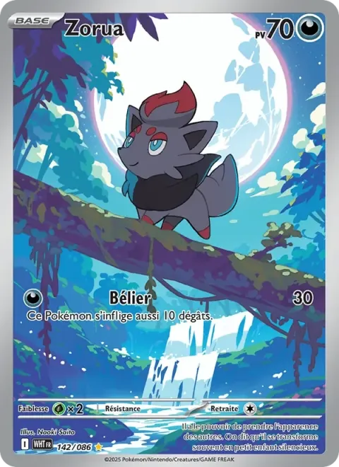 Carte Pokémon Zorua 142/086, extension Flamme Blanche