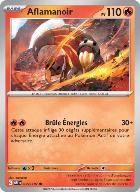 Carte Pokémon Aflamanoir 039/197, extension Flammes Obsidiennes
