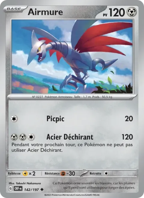 Carte Pokémon Airmure 142/197, extension Flammes Obsidiennes