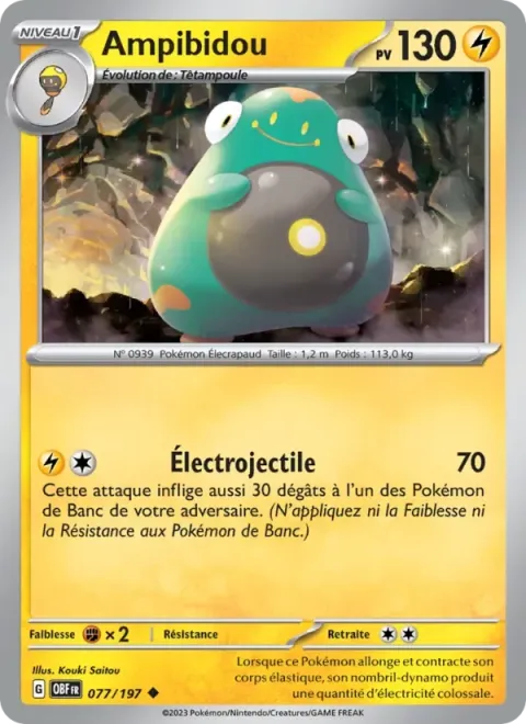 Carte Pokémon Ampibidou 077/197, extension Flammes Obsidiennes
