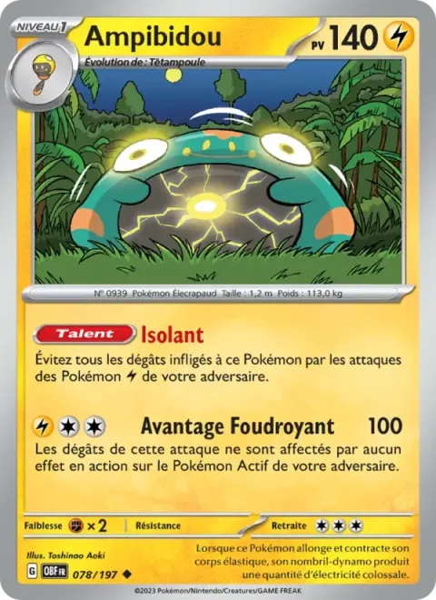 Carte Pokémon Ampibidou 078/197, extension Flammes Obsidiennes