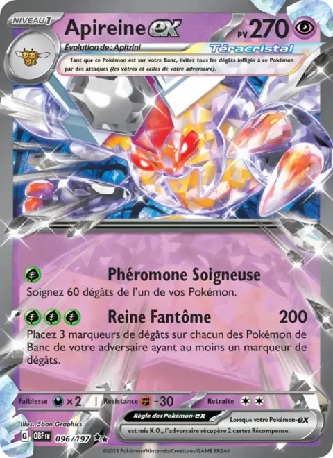Carte Pokémon Apireine-ex 096/197, extension Flammes Obsidiennes