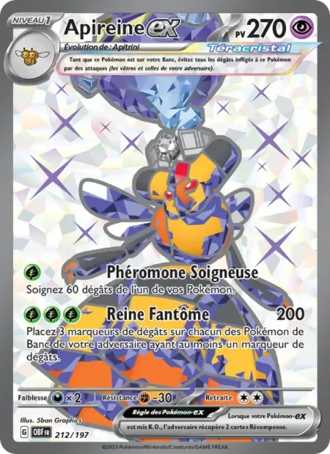 Carte Pokémon Apireine-ex 212/197, extension Flammes Obsidiennes