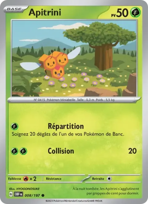 Carte Pokémon Apitrini 008/197, extension Flammes Obsidiennes