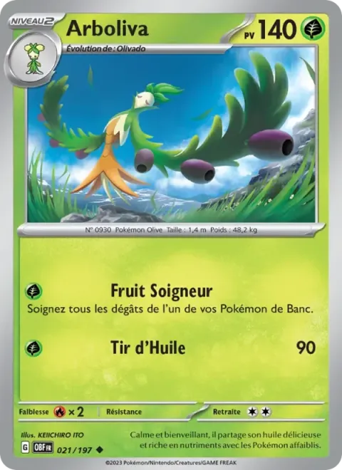 Carte Pokémon Arboliva 021/197, extension Flammes Obsidiennes
