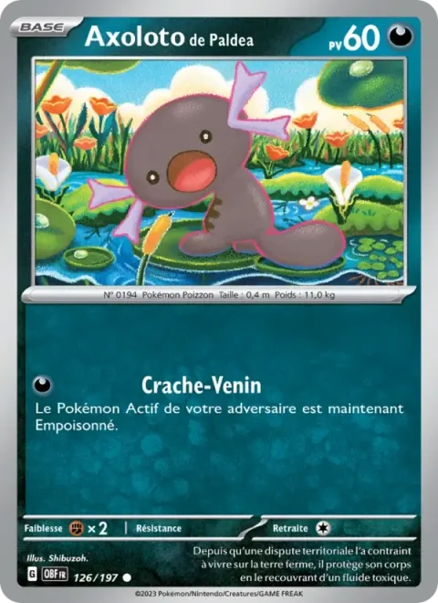 Carte Pokémon Axoloto de Paldea 126/197, extension Flammes Obsidiennes