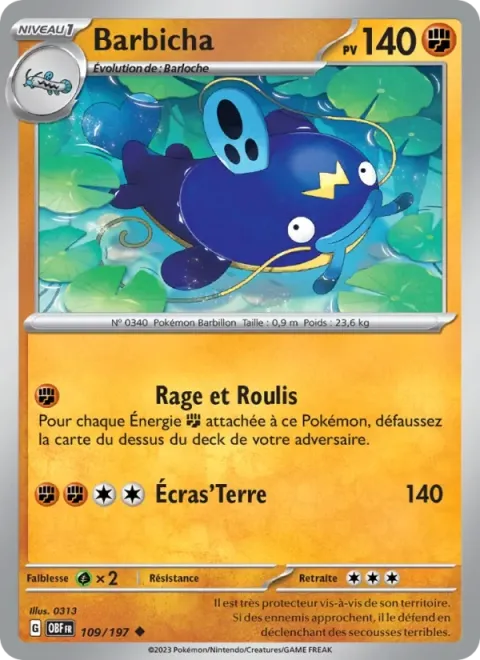 Carte Pokémon Barbicha 109/197, extension Flammes Obsidiennes