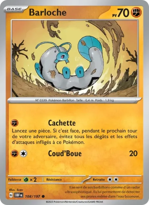 Carte Pokémon Barloche 108/197, extension Flammes Obsidiennes