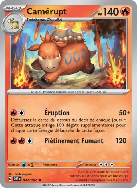 Carte Pokémon Camérupt 032/197, extension Flammes Obsidiennes