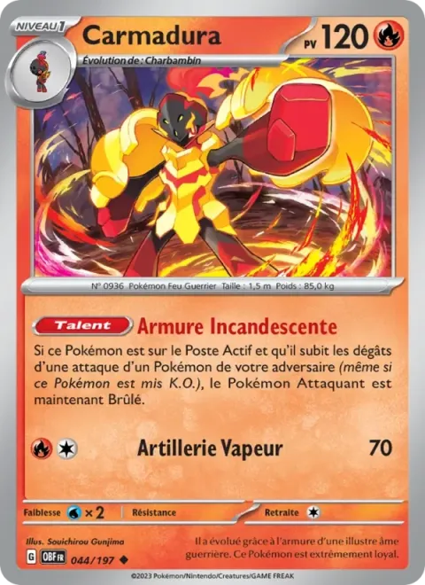 Carte Pokémon Carmadura 044/197, extension Flammes Obsidiennes