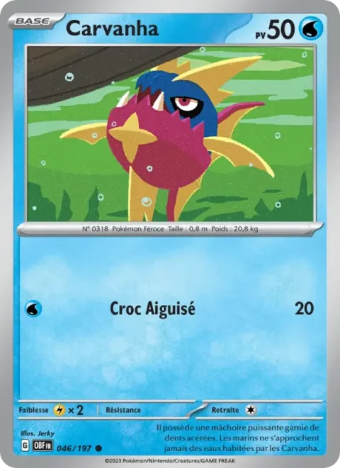 Carte Pokémon Carvanha 046/197, extension Flammes Obsidiennes