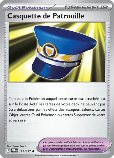 Carte Pokémon Casquette de Patrouille 191/197, extension Flammes Obsidiennes