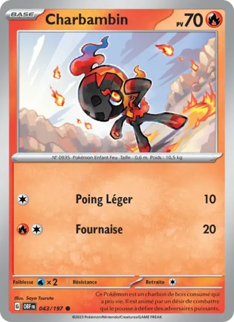Carte Pokémon Charbambin 043/197, extension Flammes Obsidiennes