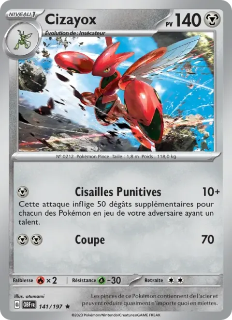 Carte Pokémon Cizayox 141/197, extension Flammes Obsidiennes