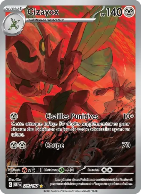 Carte Pokémon Cizayox 205/197, extension Flammes Obsidiennes