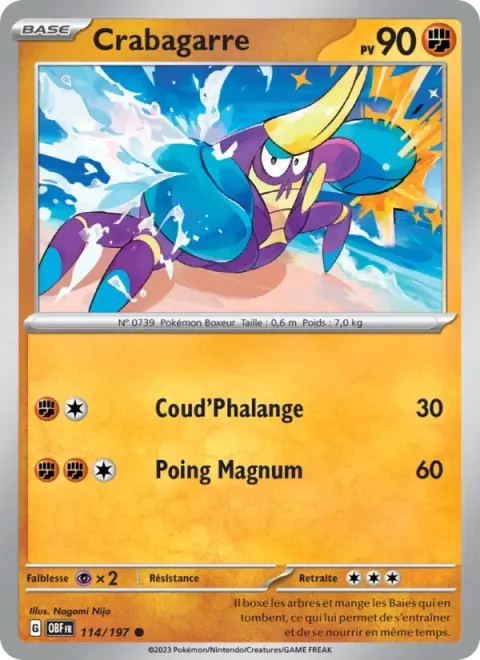 Carte Pokémon Crabagarre 114/197, extension Flammes Obsidiennes