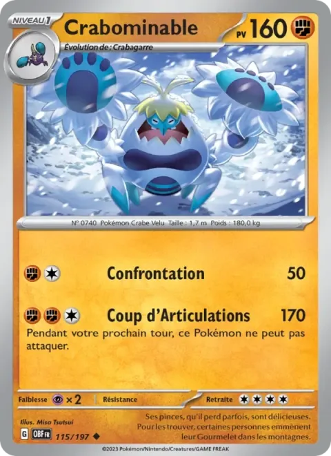Carte Pokémon Crabominable 115/197, extension Flammes Obsidiennes