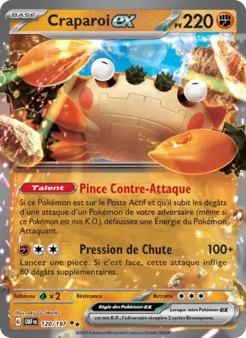 Carte Pokémon Craparoi-ex 120/197, extension Flammes Obsidiennes
