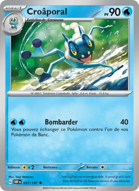 Carte Pokémon Croâporal 057/197, extension Flammes Obsidiennes