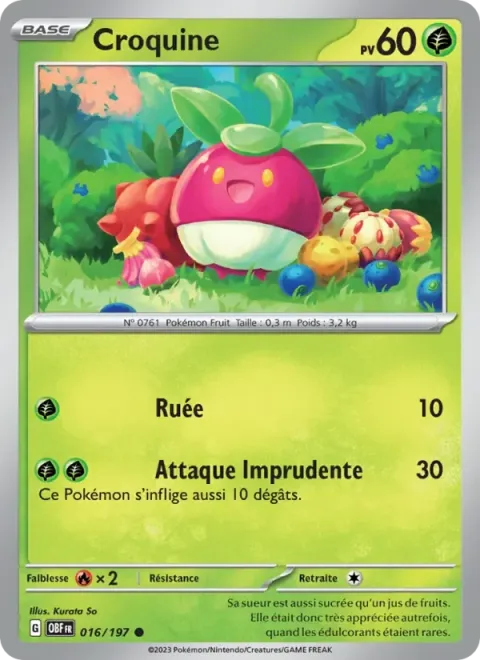 Carte Pokémon Croquine 016/197, extension Flammes Obsidiennes